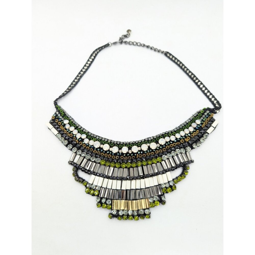 Nocturne Necklace Bib handcrafted Multicolor Metal crystal Rhinestone Boho